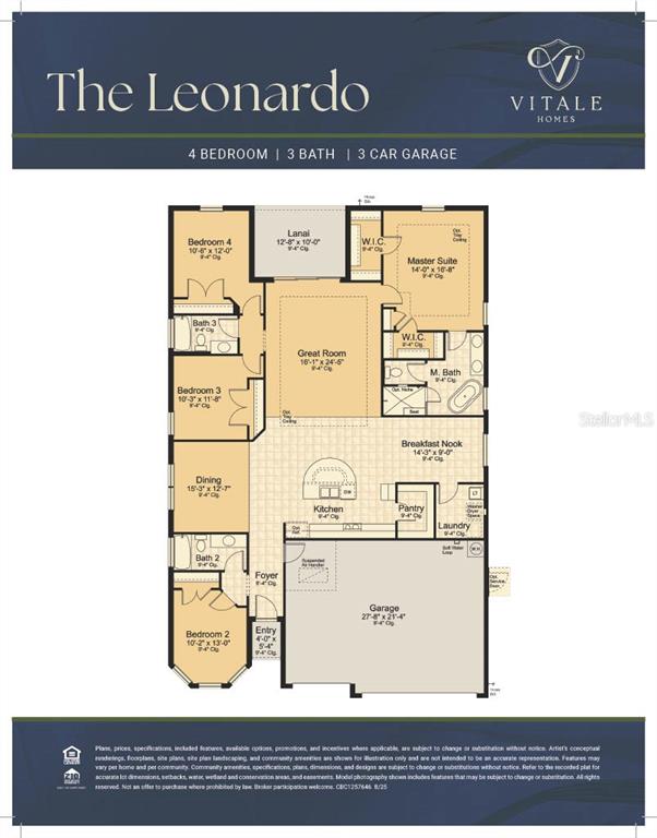 This floor plan shows a four-bedroom, three-bathroom home layout with a three-car garage — 11258 STRIPED BASS COURT, NEW PORT RICHEY, FL