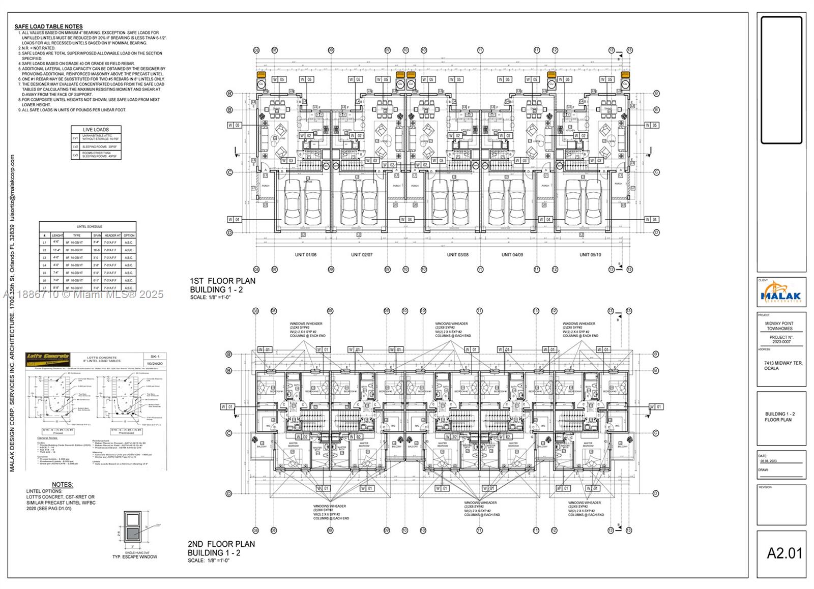 This image is a floor plan for a two-story townhome building with multiple units — 000 MIDWAY TE, Ocala FL 34472, OCALA, FL