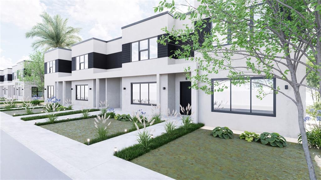 A digital rendering of a row of modern townhouses with white facades and black accents — 5750 CYRILS ROAD THRL LOT 53, ST CLOUD, FL