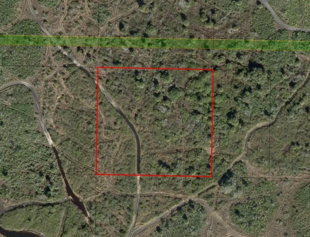 An aerial view of a square plot of land with dirt paths and vegetation — 0 NW 310th Street, Okeechobee FL 34972, OKEECHOBEE, FL