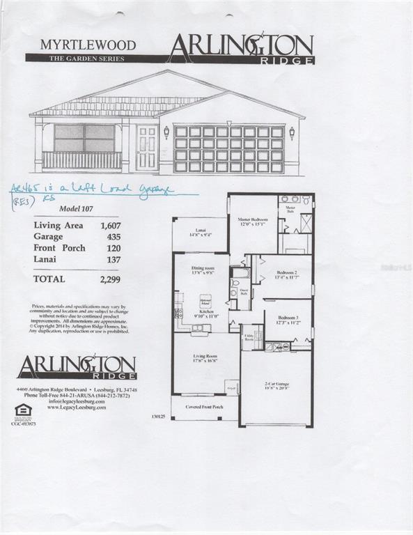 This floor plan rendering shows a single-story home with a garage, porch, and lanai — 27343 ROANOKE DRIVE, LEESBURG, FL