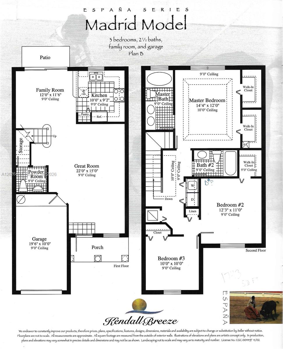 This is a floor plan for a two-story residential home with three bedrooms — 12444 SW 125th St, Miami FL 33186, MIAMI, FL