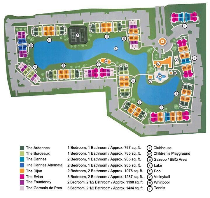 This site map shows the layout of an apartment complex featuring residential buildings, a lake, and amenities — 12154 St.andrews Place # 206, Miramar FL 33025, MIRAMAR, FL
