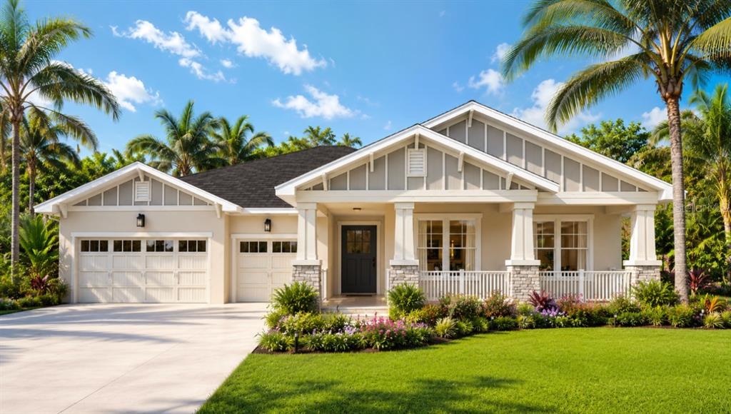 A single-story house with a beige exterior, a three-car garage, and a front porch — 4836 MAJESTIC HILLS LOOP, BROOKSVILLE, FL