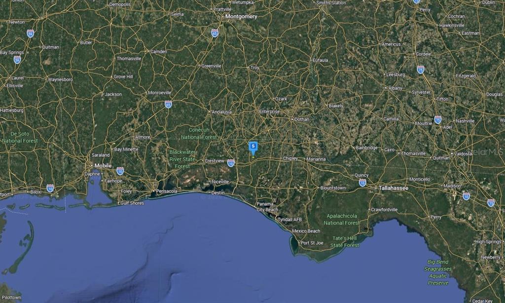 This is a map showing the Florida Panhandle and surrounding areas of Alabama and Georgia — 1711 SHORT PNE LANE, WESTVILLE, FL