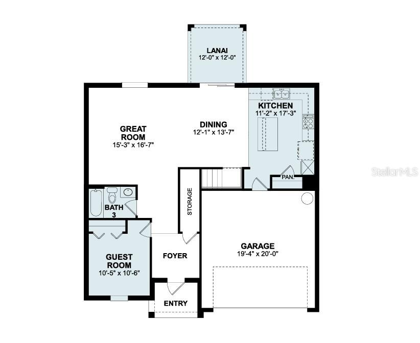This is a floor plan of a home featuring a garage, kitchen, and great room — 9501 VIBRANT LANE, VENICE, FL