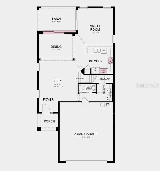 This is a floor plan of a home's first level featuring a garage and lanai — 10836 ECLIPSE STREET, SARASOTA, FL