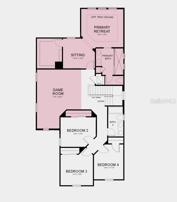 This is a floor plan of a residential second story featuring four bedrooms and a game room — 10836 ECLIPSE STREET, SARASOTA, FL