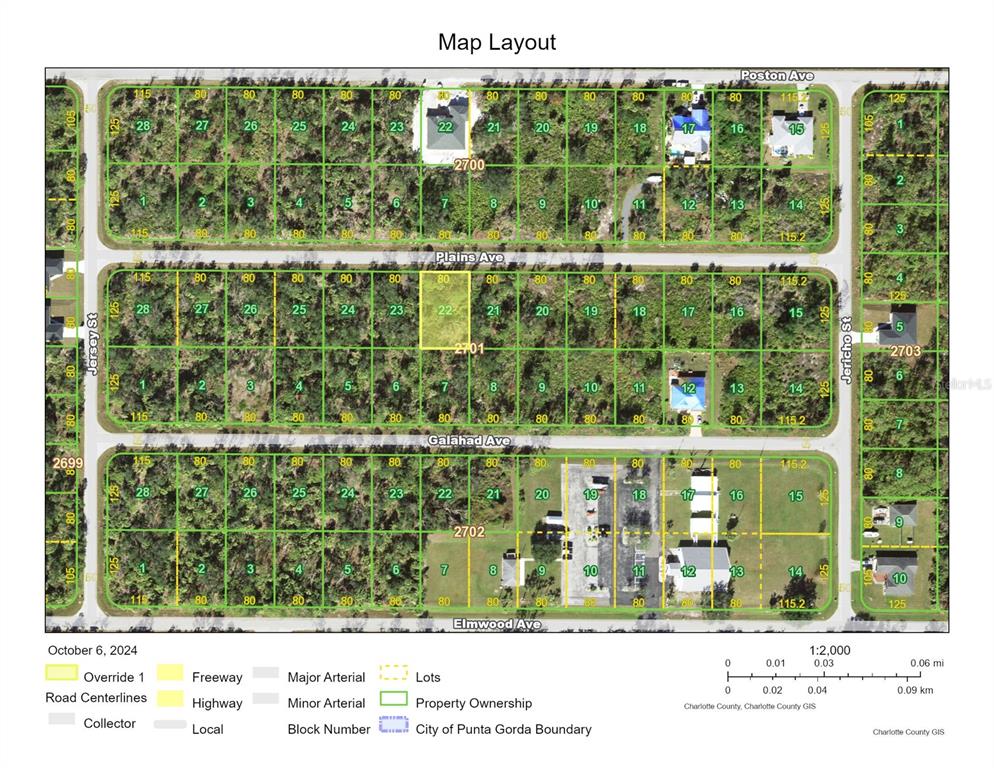 This is a map layout showing property lots and street names in a residential area — 17443 PLAINS AVENUE, PORT CHARLOTTE, FL