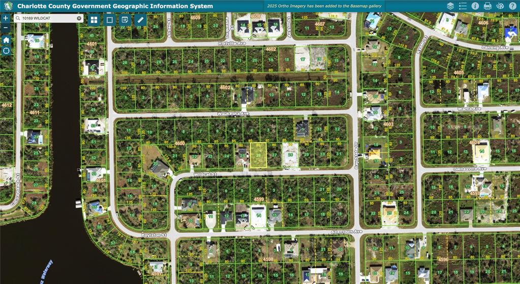 This is a digital map showing property lot lines and street layouts in a residential area — 10169 WILDCAT STREET, PORT CHARLOTTE, FL