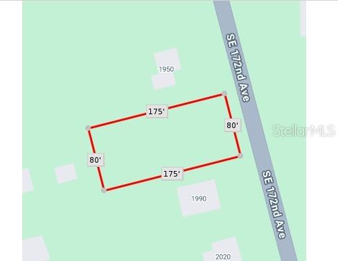 This map shows the rectangular property boundaries and dimensions of a vacant lot — SE 172ND AVENUE, SILVER SPRINGS, FL