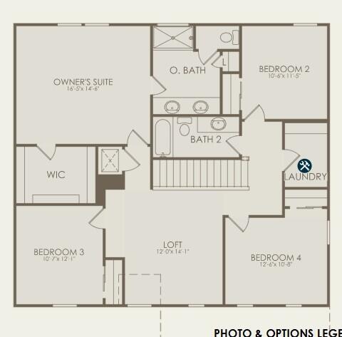 This floor plan shows the upper level of a house with four bedrooms, a loft, and two bathrooms — 1248 Caloosa Cove Drive, FL 33935, FL