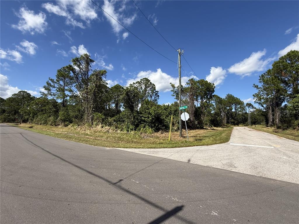 A corner lot with dense trees and vegetation at the intersection of two paved roads — 7538 BERNAL DRIVE, SEBRING, FL