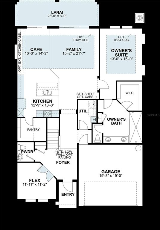 This is a floor plan for a single-story home featuring a garage, lanai, and owner's suite — 1677 RIVULET WAY, ZEPHYRHILLS, FL