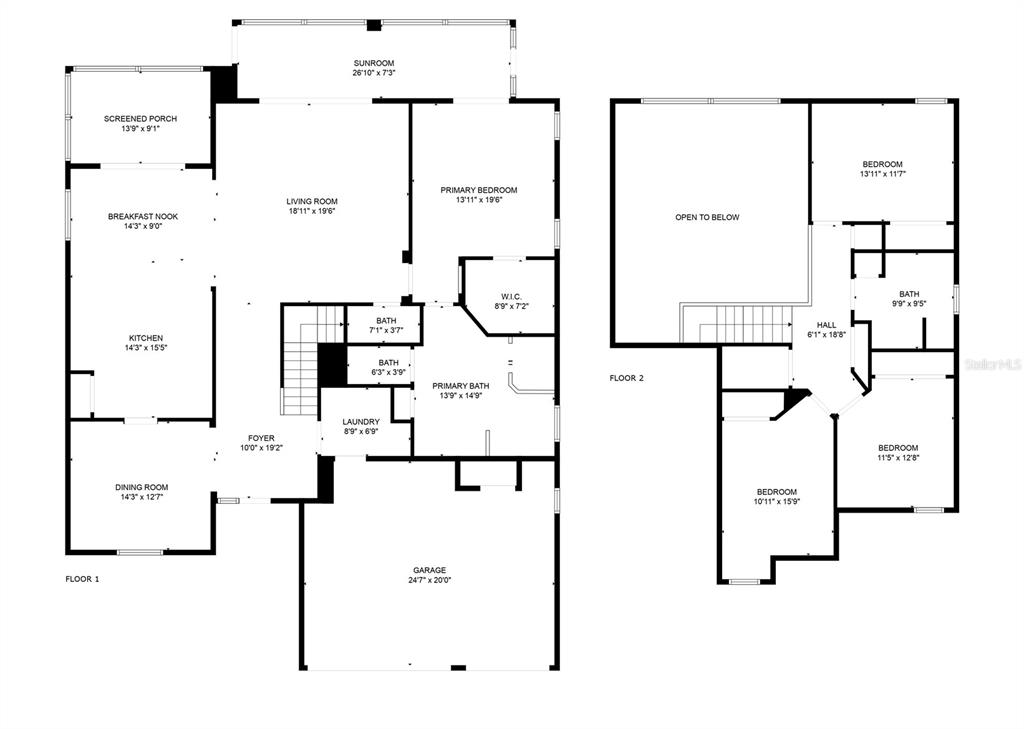 This is a two-story residential floor plan showing the layout of rooms and spaces — 13772 DUNWOODY DRIVE, SPRING HILL, FL