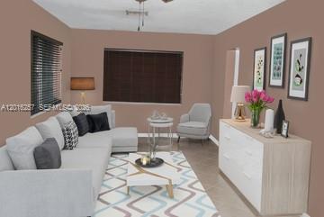 This is a digital rendering of a living room featuring a sectional sofa and sideboard — 165 SE 4 AVENUE # 165, Deerfield Beach FL 33441, DEERFIELD BEACH, FL