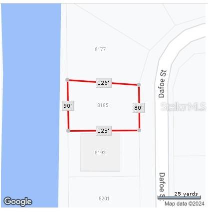 This is a map showing the property boundaries and dimensions of a residential lot — 8185 DAFOE STREET, PORT CHARLOTTE, FL