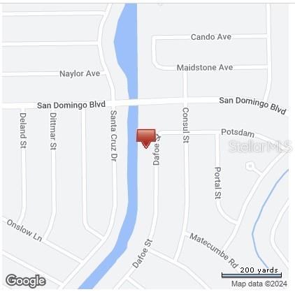 This is a map showing the location of a property near a canal and streets — 8185 DAFOE STREET, PORT CHARLOTTE, FL