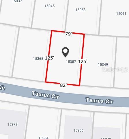 This is a map showing the property lines and dimensions of a residential lot — 15357 TAURUS CIRCLE, PORT CHARLOTTE, FL