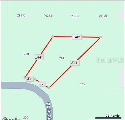 This is a map showing the property lines and dimensions of a residential lot — 208 and 214 ROSE CIRCLE, PUNTA GORDA, FL