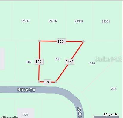 This is a map showing the property lines and dimensions of a residential lot — 208 and 214 ROSE CIRCLE, PUNTA GORDA, FL