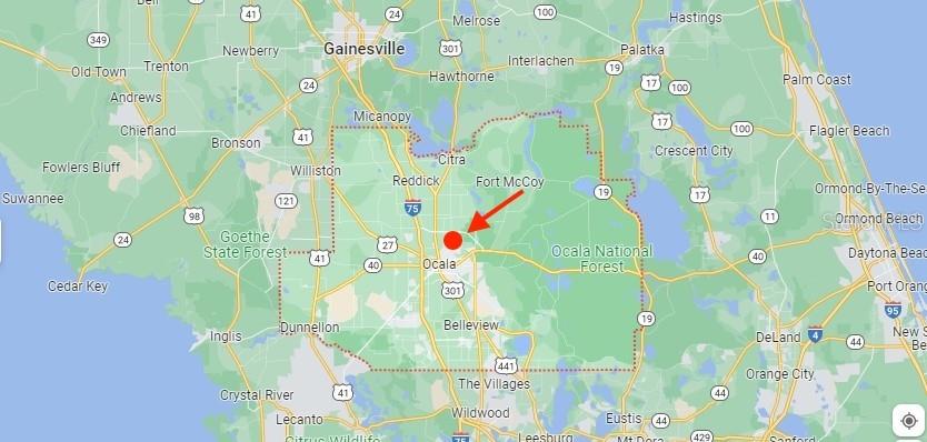 This is a map showing the location of a property near Ocala, Florida — 963 NE 20TH STREET, OCALA, FL