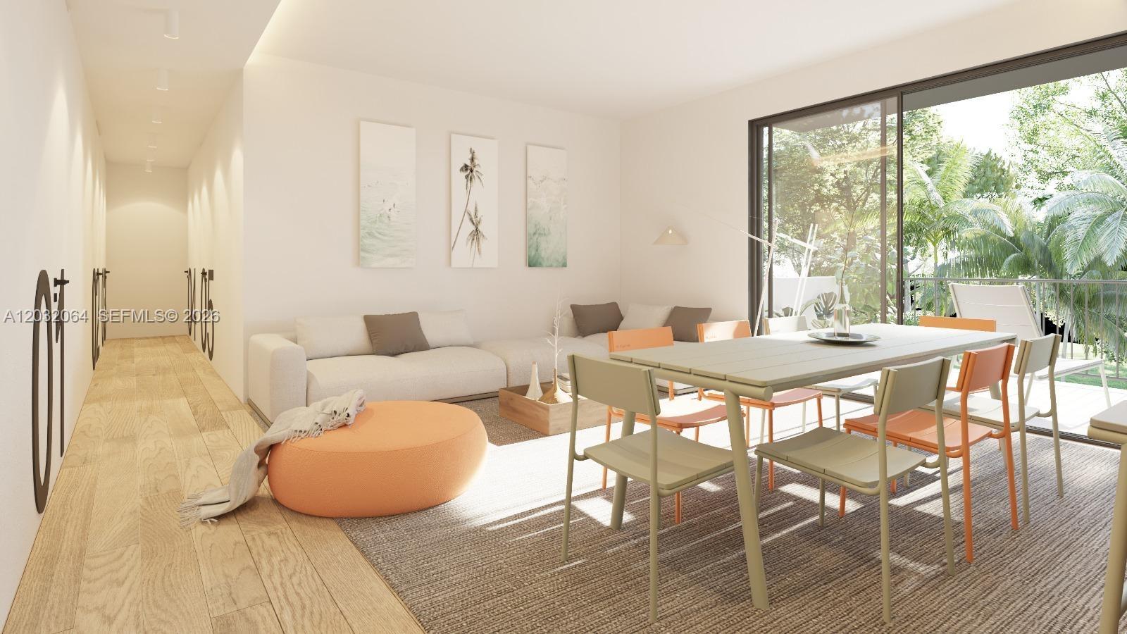 This is a rendering of a modern living and dining area with light wood floors — 2121 SW 6th St, Miami FL 33135, MIAMI, FL