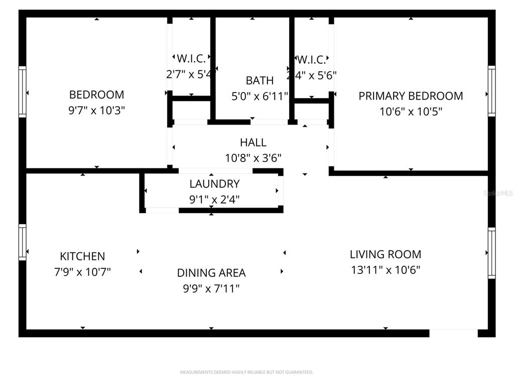 This is a floor plan showing a two-bedroom apartment layout with a kitchen, living room, and bath — 1303 S MOODY AVENUE, TAMPA, FL