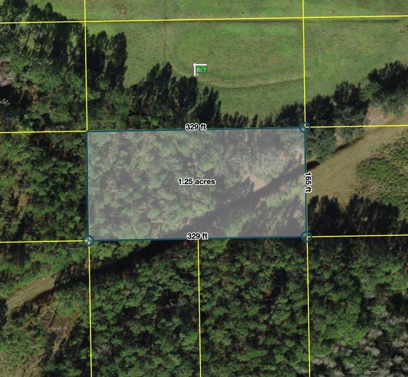 An aerial map shows a rectangular 1.25-acre plot of land with dimensions of 329 by 165 feet — POLK CITY, POLK CITY, FL
