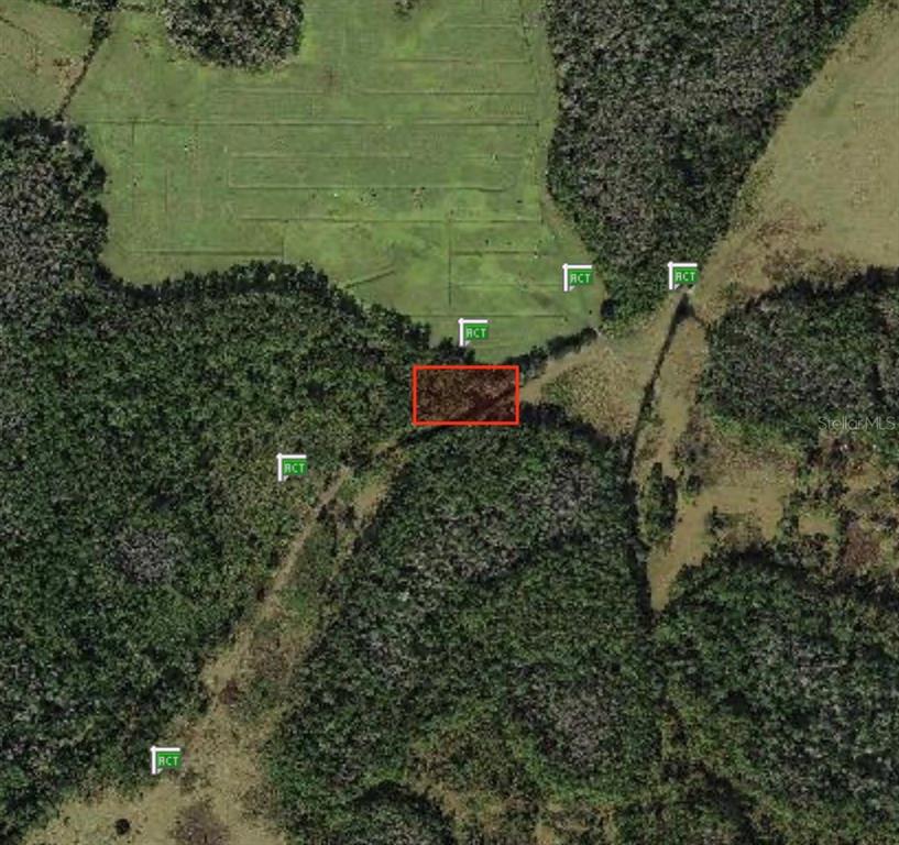 This is an aerial map showing a rectangular plot of land outlined in red — POLK CITY, POLK CITY, FL