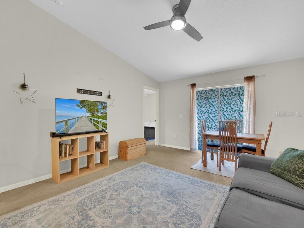A living room features a television on a wooden shelf, a dining set, and carpet — 1208/1210 SE 24TH AVENUE, CAPE CORAL, FL