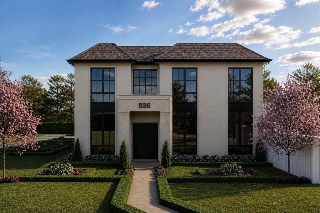 This is a rendering of a two-story modern house with large windows and manicured landscaping — 826 GARDEN PLAZA, ORLANDO, FL