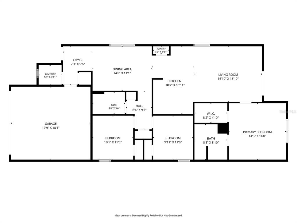 This is a floor plan showing the layout of a single-story home with three bedrooms — 2782 TIMBER HAWK CIRCLE, OCOEE, FL