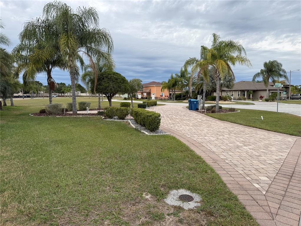 A paved driveway leads toward a house surrounded by palm trees and a grassy lawn — 346 NOLANE LANE, POLK CITY, FL