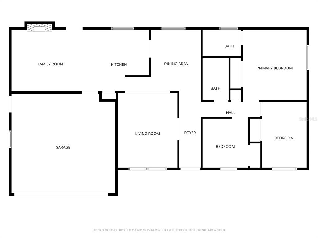 This is a floor plan showing a single-story home with a garage and three bedrooms — 1317 N SHANGRI LA DRIVE, DAYTONA BEACH, FL