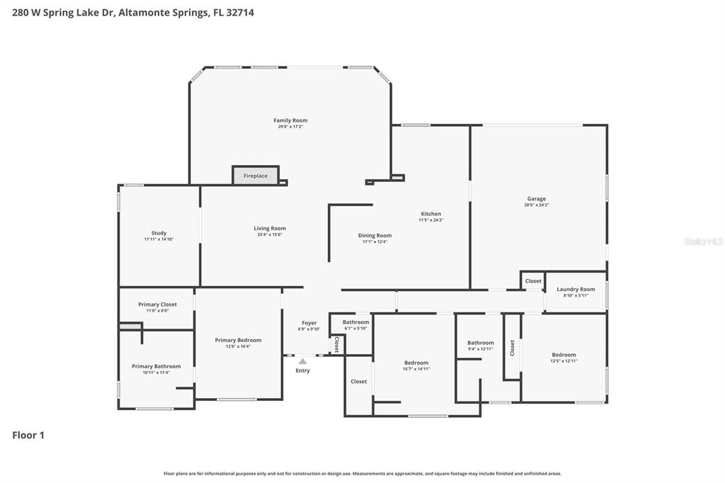 This is a floor plan for a single-story house with a garage and multiple rooms — 280 W SPRING LAKE DRIVE, ALTAMONTE SPRINGS, FL