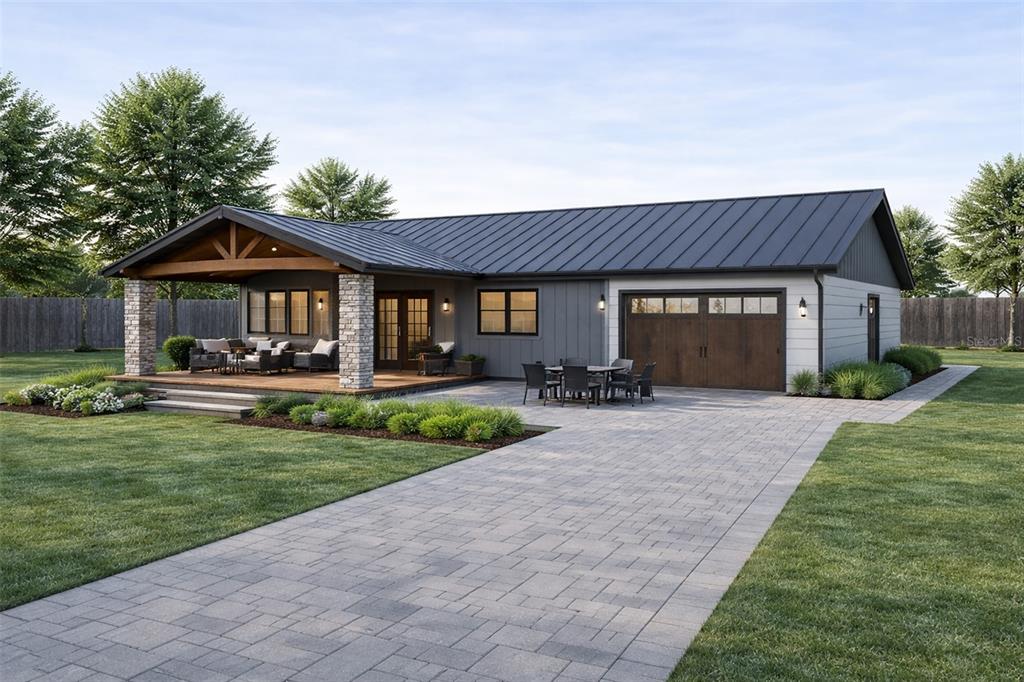A digital rendering of a modern house exterior featuring a covered porch and attached garage — TBD SW 9TH PLACE, OCALA, FL