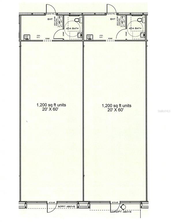 This floor plan shows two identical 1,200 square foot commercial units, each featuring a restroom — 1989 21ST STREET NW, WINTER HAVEN, FL