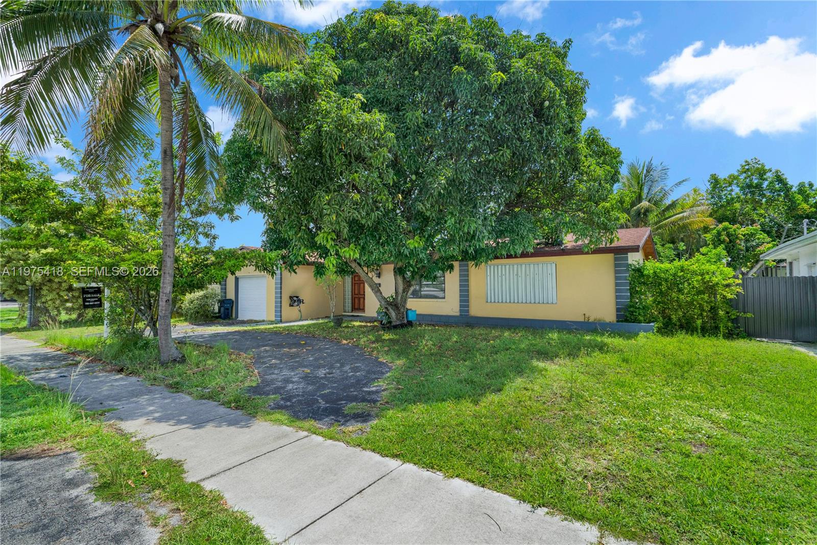 A single-story yellow house with a large tree, a driveway, and a palm tree — 16501 SW 102nd Ct, Miami FL 33157, MIAMI, FL