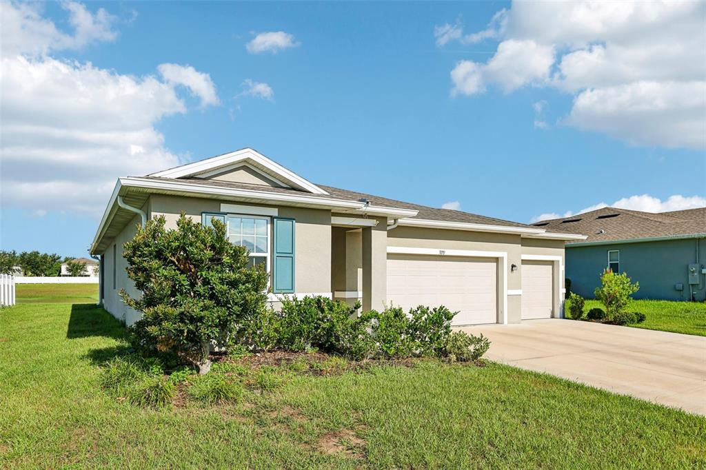 A single-story house with a beige exterior, a two-car garage, and a green lawn — 31719 BROADWATER AVENUE, LEESBURG, FL