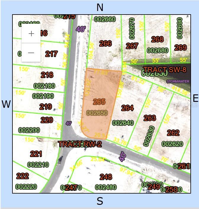 This is a map showing a highlighted residential lot in a subdivision with surrounding property lines — 1257 BUTTERFLY ORCHID ROAD, DAVENPORT, FL