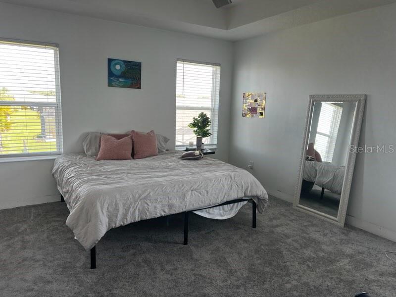 A bedroom features a bed with pink pillows, two windows, and a large floor mirror — 3516 WOODMONT DRIVE, PARRISH, FL