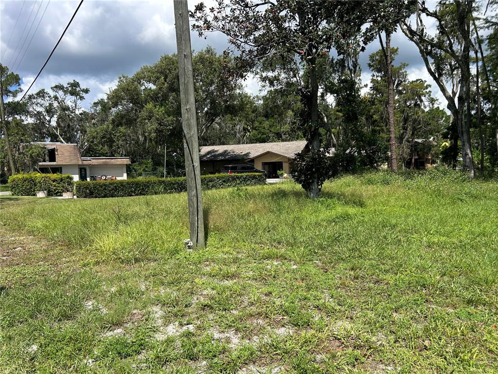 A grassy, undeveloped lot sits in front of a house partially obscured by trees — 12629 LACEY DRIVE, NEW PORT RICHEY, FL