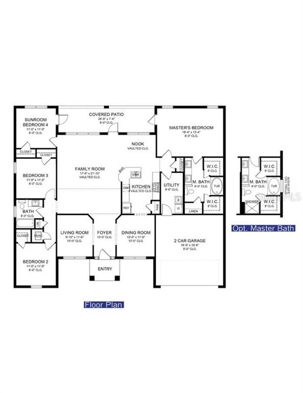 This floor plan shows a four-bedroom house with a two-car garage and a covered patio — 23 STATICE COURT, HOMOSASSA, FL