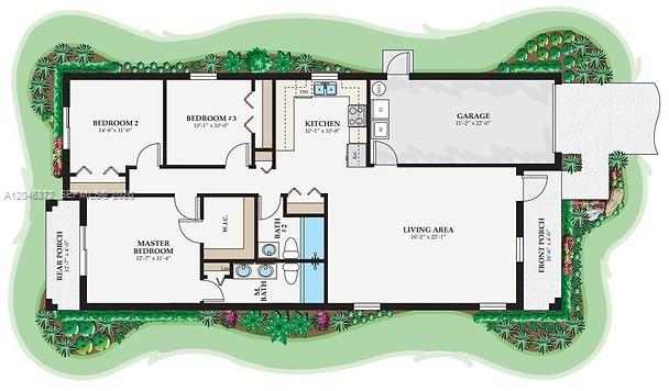 This is a floor plan showing a house with a garage, kitchen, living area, and bedrooms — 1428 Las Villas Blvd, Sebring FL 33870, SEBRING, FL