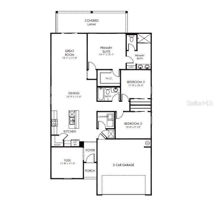 This is a floor plan for a single-story house featuring three bedrooms and a garage — 14 GARNI DRIVE, PALM COAST, FL