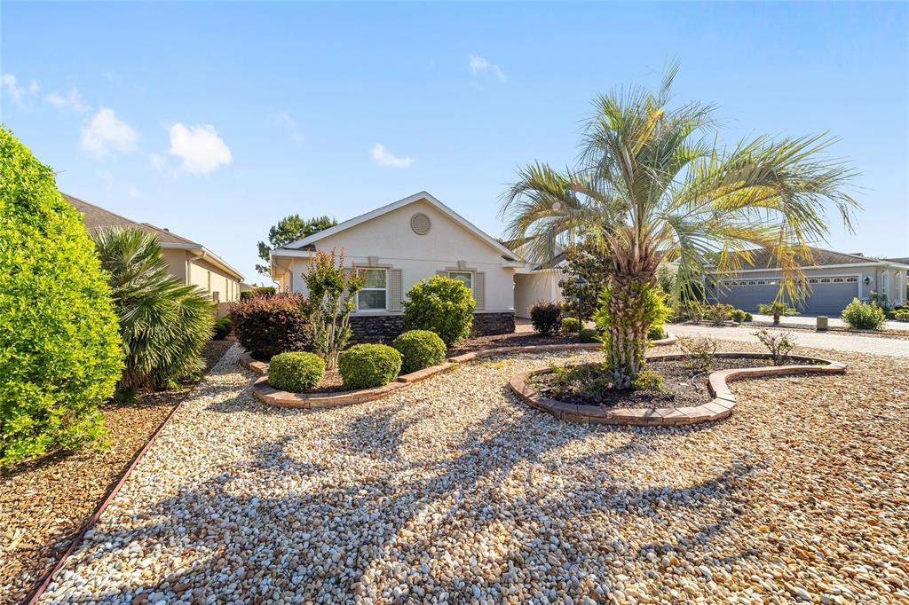 A single-story house with a gravel front yard, a palm tree, and manicured landscaping — 8889 SW 86TH LOOP, OCALA, FL