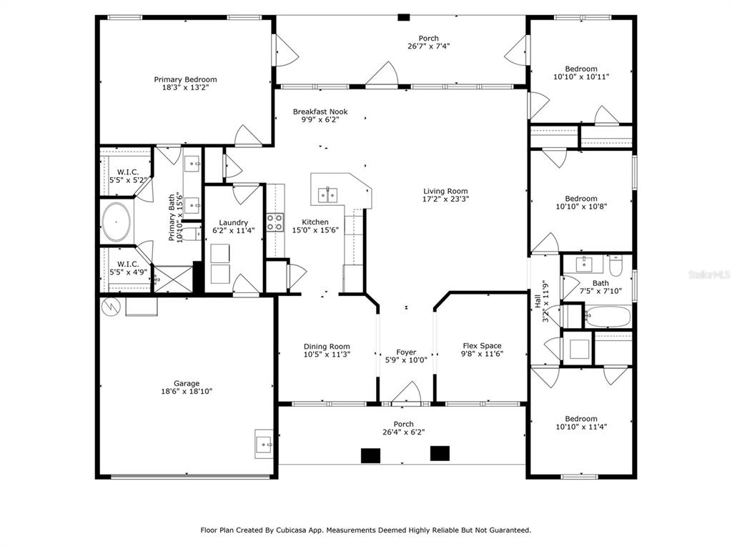 This is a floor plan of a single-story house featuring a garage and two porches — 5139 JENSON AVENUE, SPRING HILL, FL