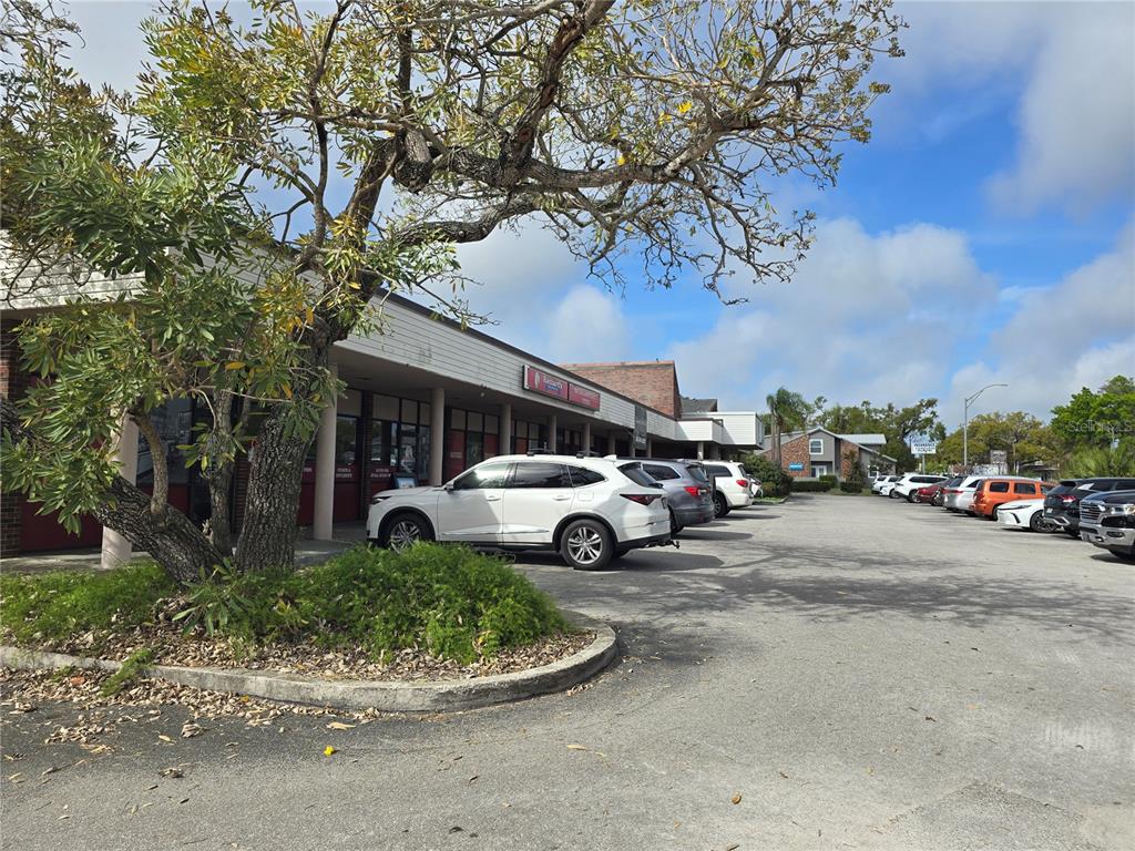 A row of commercial storefronts with a parking lot and a large tree in front — 2601 MANATEE AVENUE W, BRADENTON, FL