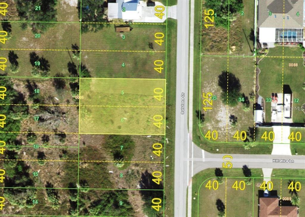This is a map showing a residential lot highlighted in yellow along a street — 3339 SULSTONE DRIVE, PUNTA GORDA, FL